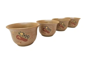 Rare Signed By Two Artists Japanese Pottery Teacup Set - Hagoita & Tassel Design - Picture 1 of 12