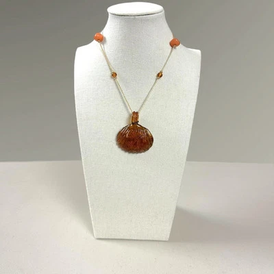 Collar Colgante Free People Concha de Vidrio Ámbar Nuevo con Etiquetas Bohemio Playa Neutro Raro Foto 1 de 4