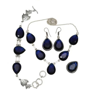 Necklace Bracelet Amethyst Set Jewelry Crystal Quartz Pendant Natural Stone - Picture 1 of 10