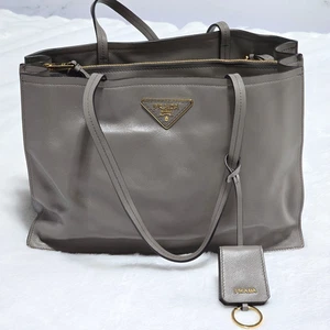 Prada Glace Calf Double Shopping Tote Bag Grau | UVP 2950 $ | 1BG122 | Neu mit Etikett - Bild 1 von 16