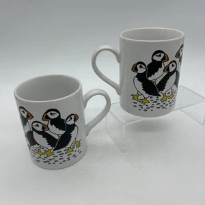 Par de tazas de café vintage Coloroll Puffin Bird para horno artesanal - Imagen 1 de 12