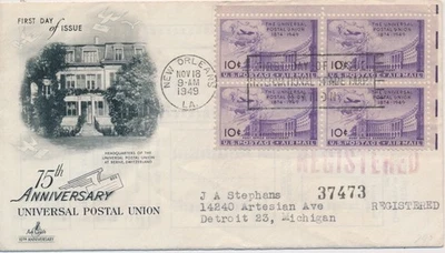 #C42 10c Airmail Universal Postal Union Artcraft cachet First Day cover Register - Image 1 of 2