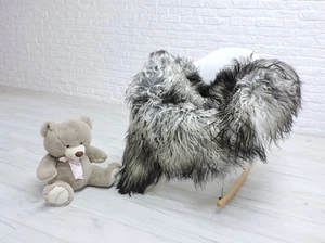Rare, Giant Sheepskin Rug, Grey Black Mongolian Real Fur Throw, (55"x 31") 210/1 - Picture 1 of 9