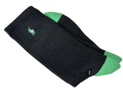 AUTÉNTICOS CALCETINES POLO MEZCLA ALGODÓN ACANALADOS RALPH LAUREN * NEGRO/VERDE * HOMBRES 10-13 Foto 1 de 2