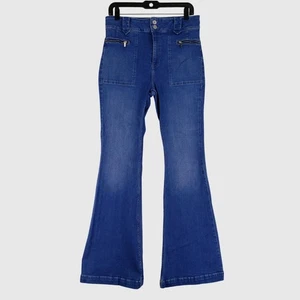 We The Free by Free People Women's High Rise Flare Jeans Blue Size 30 Zip Pocket - Picture 1 of 10