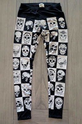 Leggings femininas esqueleto de strass vocal tamanho médio preto branco gótico punk - Imagem 1 de 4