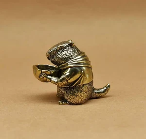 Brass Groundhog Animal Statue Small Sculpture Tabletop Figurine Home Decor Gifts - Picture 1 of 5
