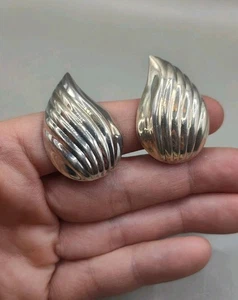 Pendientes de clip acanalados vintage de plata de ley 925 de México - Imagen 1 de 11