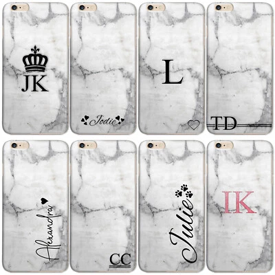 PERSONALISED INITIALS PHONE CASE MARBLE HARD COVER FOR NOKIA ONEPLUS OPPO PHONE - Image 1 of 4