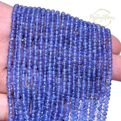AAA++ 100% Natural Blue Tanzanite Smooth Rondelle Shape Gemstone 4-5MM Beads 12" - Image 1 of 4
