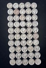 Roll Of 50 Mercury Dimes in plastic tube - 90% Silver Full Dates (1917-1935) BLU