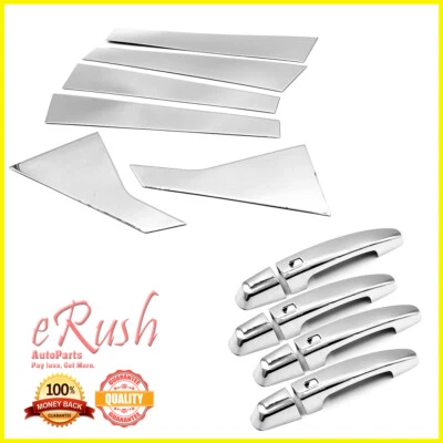 FITS 2016-2020 CHEVROLET MALIBU 6PCS CHROME DOOR PILLAR+HANDLE COVERS W/ 4 SMK - Image 1 of 2