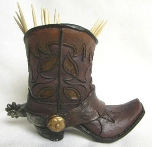Bota de vaquero pequeña de cerámica soporte para palillo de dientes/espuelas (7415F) - Imagen 1 de 3