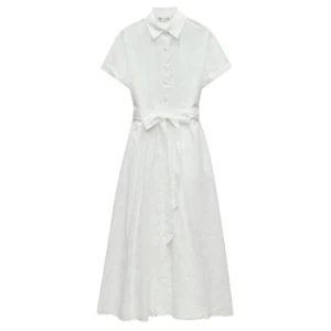 Zara Womens Shirt Dress Size S White Maxi Embroidered Eyelet Belted 7761/063 NWT - Picture 1 of 9