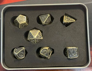 7pcs Polyhedral Metal Dice Set - Gold Gear Theme/Color - D4 through D20 - DND - Picture 1 of 9