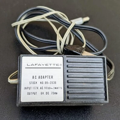 VINTAGE LAFAYETTE AC ADAPTER 99-35362 Input: 117v 50/60 3 W - Output: 6VDC 75mA - Image 1 of 2