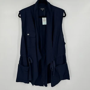 Torrid Utility Vest Womens 2 Blue Drape Front Deep Pockets Drawstring Waist - Picture 1 of 10