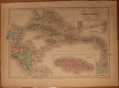 Indias Occidentales Negras 1856 - Mapa 17,3" x 12,5" - Antiguo - S. Florida Cuba + más Foto 1 de 4