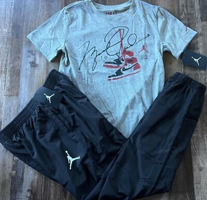 NWT Nike Air Jordan Boys YMD Black/Gray/Red SHOES Wind Pants Set Medium - Picture 1 of 5