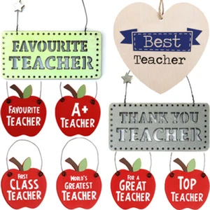 TEACHER HANGING Christmas Gift Tag Hanger Apple Plaque Sign Kid School Thank You - Picture 1 of 16
