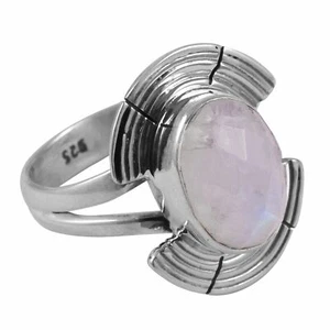 Facettiert-Regenbogen Mondstein massiv 925 Sterling Silber Ring Schmuck Gr-9 AR-7605 - Bild 1 von 1