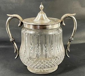 ORNATE ANTIQUE CUT CRYSTAL GLASS & SILVER PLATED ICE BUCKET 1880 cookie jar - Picture 1 of 15