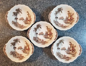 Set of 5 Johnson Brothers THE OLD MILL Brown Multicolor Lugged Cereal Bowls - Picture 1 of 7