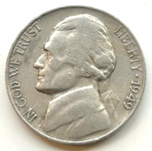 1949 S Jefferson Nickel Tilted Mint Mark Rev Ungraded Circ Coin Wt 4.85g ID N27 - Picture 1 of 5