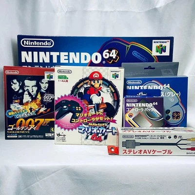 Nintendo 64 Black Console Box Mario Kart 64 Controller GoldenEye 007 Set Japan - Image 1 of 4
