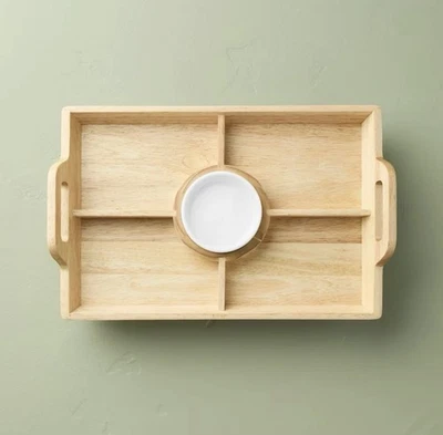 Hearth & Hand 11"x16" Wood Serving Tray with Ceramic Bowl Insert Folding Legs - Image 1 of 4