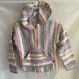 Artesanias Molina Aztec Mexican Striped Hooded Pullover Cotton Sweater 4/6 M - Picture 1 of 8