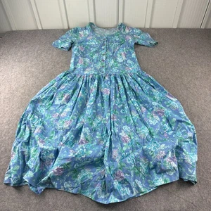 Vintage Laura Ashley Dress UK 12 Blue Floral Button Front Cotton Cottagecore - Picture 1 of 9