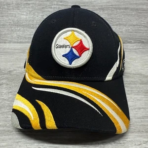 Reebok NFL 90's Y2K Pittsburgh Steelers Logo Black/Yellow Swirl Hat/Cap - Picture 1 of 8