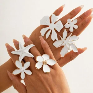 Anello Vintage Elegante Fiore Bianco Regolabile per Donna Aperto Grosso Sposa - Foto 1 di 16