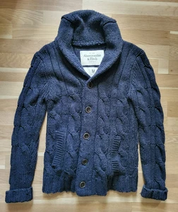 Abercrombie & Fitch Pullover Strickpullover Zopfmuster Fischerpullover Blau Gr M - Picture 1 of 4