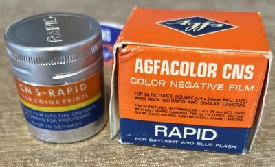 Винтажный AGFA AGFACOLOR CNS-быстрый цвет негатив пленка олово и коробка только - 1972 - Изображение 1 из 4