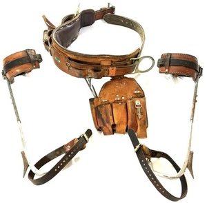 Lineman Stange/Baumkletterausrüstung Bashlin Gürtel 88 & Kletterspikes braun Leder - Bild 1 von 12