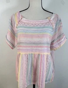 Anthropologie blouse XL letty Pastel Embroidered Babydoll Stitch top flowy - Picture 1 of 7