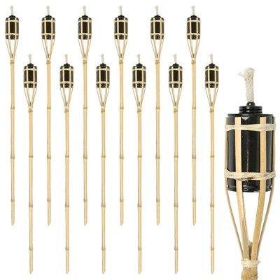 12x Natural 113cm Bamboo Garden Fire Torches Outdoor Paraffin Oil Tiki Lantern - Image 1 of 4