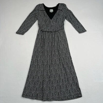 Maeve Black White Galena 3/4 Sleeve Midi Dress Womens Size S Lined Waist Detail - Image 1 of 4