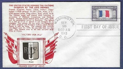 US 1943 Crosby FDC "France Overrun Countries" issue #915 - Image 1 of 2