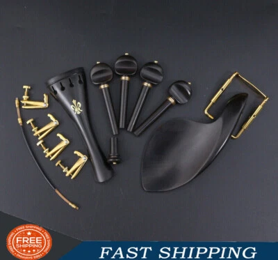 4/4 Violin Kit Violin Peg Tailpiece Chin Rest Fine Tuners Ebony Wood End Pin US - Image 1 of 4
