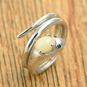 Anillo de serpiente de piedras preciosas de zafiro ópalo de fuego de plata de ley 925 - Anillo de serpiente de plata - Imagen 1 de 4