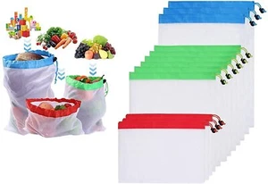 12x Reusable Mesh Produce Bags – Washable Grocery Storage for Fruit & Veg - Picture 1 of 12