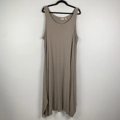 Vestido LOGO Lori Goldstein Midi Sin Mangas Asimétrico Talla 2X Beige Foto 1 de 4