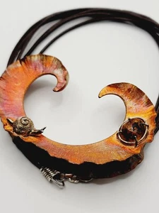 Collar de cuerda brutalista caracol ámbar plata 950 cobre Héctor Salgado vintage 20" - Imagen 1 de 10