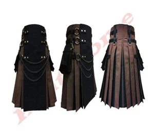 Men's Black Brown 48" Inch Waist size Hybrid Utility Scottish Pleated Kilt. - Picture 1 of 5
