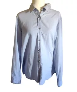 Orvis Women's Large Blue Embroidered Buttons Cotton Long Sleeve Blouse-Flaws - Picture 1 of 14