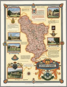 Home Wandkunstdruck - Vintage Kartenposter - DERBYSHIRE 1946 - A4,A3,A2,A1,A0 - Bild 1 von 1