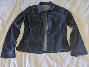 Denim Shirt Blue Metal Snaps Large Girls Stitching Halogen Missing A Snap - Picture 1 of 10